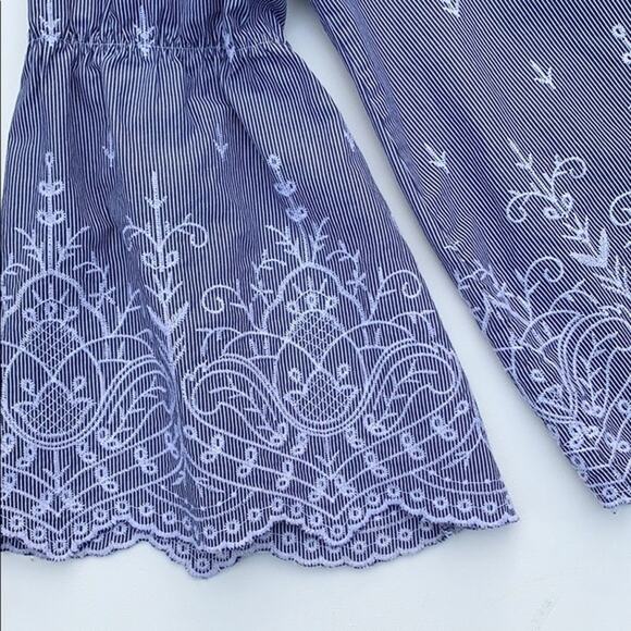 J. Crew Large Embroidered Striped Poplin Bell Sleeve Blouse - Picture 5 of 8